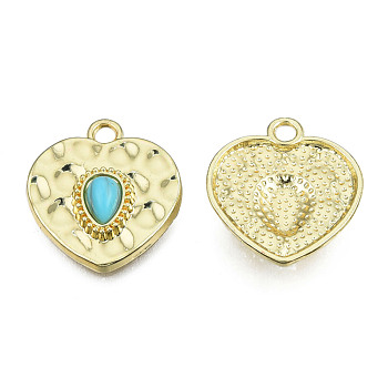 Rack Plating Alloy Pendants, with Synthetic Turquoise, Cadmium Free & Nickel Free & Lead Free, Heart, Light Gold, 20x18.5x5mm, Hole: 2mm