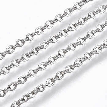 304 Stainless Steel Cable Chains, Soldered, Flat Oval, Stainless Steel Color, 2.7x2x0.4mm, about 6.56 Feet(2m)/strand