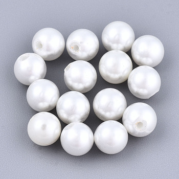 Glass Pearl Beads, Dyed, Half Drilled Beads, Pearlized, Round, White, 1/4 inch(6mm), Hole: 0.8mm