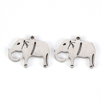 201 Stainless Steel Pendants, Laser Cut, Elephant, Stainless Steel Color, 14.5x17.5x1mm, Hole: 1.4mm