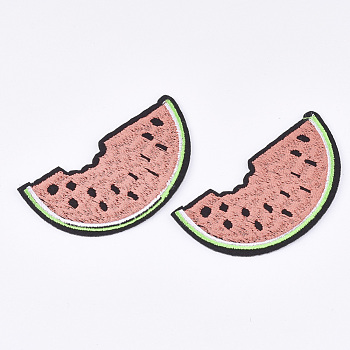 Computerized Embroidery Cloth Iron on/Sew on Patches, Appliques, Costume Accessories, Watermelon, Pink, 38x71x1mm