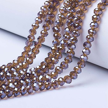 Electroplate Glass Beads Strands, Pearl Luster Plated, Faceted, Rondelle, Sienna, 6x5mm, Hole: 1mm, about 85~88pcs/strand, 16.1~16.5 inch(41~42cm)