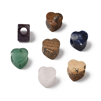 Natural Mixed Gemstone European Beads, Large Hole Beads, Heart, 13~14x13~14x9~10mm, Hole: 5.5~6mm