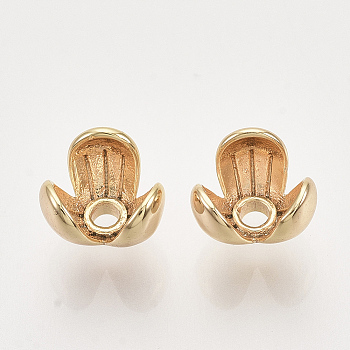 Brass Bead Caps, Flower, Nickel Free, 3-Petal, Real 18K Gold Plated, 7x7.5x6mm, Hole: 1.6mm