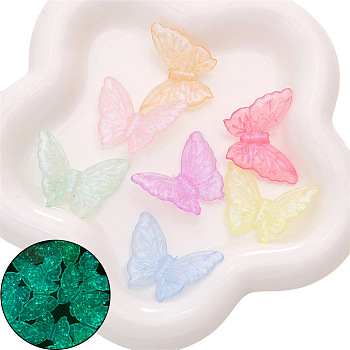 5Pcs Luminous Acrylic Beads, with Glitter Powder, Glow in the Dark, Butterfly, Mixed Color, 27x37mm, Hole: 2mm