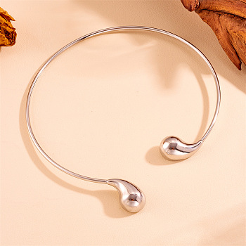 304 Stainless Steel Teardrop Open Cuff Choker Necklaces for Women, Stainless Steel Color, 0.12 inch(0.3cm), Inner Diameter: 5.14 inch(13.05cm)