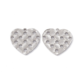 304 Stainless Steel Pendants, Heart Charms, Stainless Steel Color, 19.5x20x2mm, Hole: 1.2mm