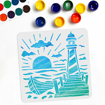 PET Hollow Out Drawing Painting Stencils, for DIY Scrapbook, Photo Album, Lighthouse Pattern, 300x300mm