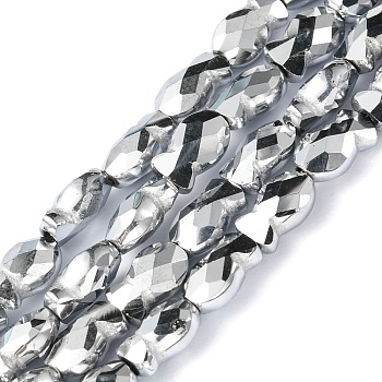 Electroplate Glass Beads Strands, Full Plated, Faceted, Fish, Platinum Plated, 10.5x6x5mm, Hole: 1.4mm, about 55pcs/strand, 21.97 inch(55.8cm)