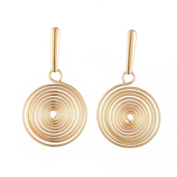 Copper Vortex Dangle Stud Earrings, with 304 Stainless Steel Stud Findings, Gold Plated Brass Ear Nuts, Cardboard Box, Golden, 39.3mm, Pin: 0.8mm