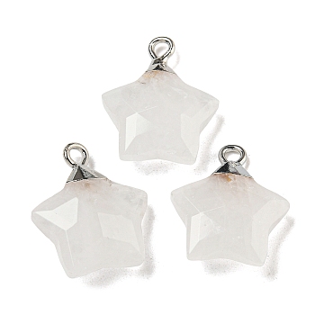 Natural Quartz Crystal Pendants, with Rack Plating Brass Findings, Star, 18x15x6mm, Hole: 2mm