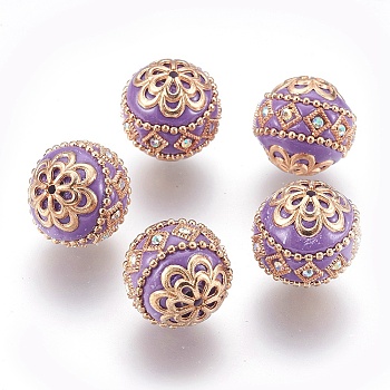 Handmade Indonesia Beads, with Metal Findings, Round, Light Gold, Old Rose, 19.5x19mm, Hole: 1mm