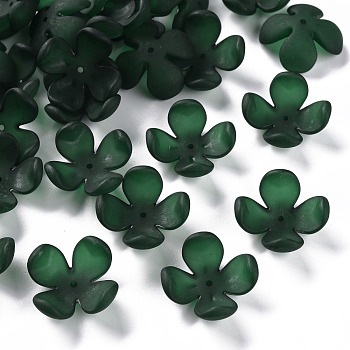 Frosted Acrylic Bead Caps, 4-Petal, Flower, Dark Green, 27x27x11mm, Hole: 1.8mm, about 276pcs/500g
