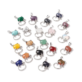 Natural & Synthetic Gemstone Pendants, with Platinum Tone Brass Findings, Cadmium Free & Lead Free, Cat Charm, Mixed Dyed and Undyed, 32x24x7mm, Hole: 8.5x5mm