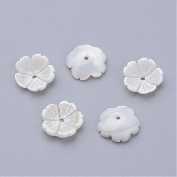 Natural Freshwater Shell Beads, Flower, Creamy White, 12x12.5x3mm, Hole: 1mm