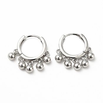 Brass Round Beads Dangle Hoop Earrings for Women, Lead Free & Cadmium Free, Platinum, 20.5mm, Pin: 0.8mm