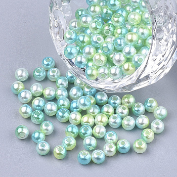 Rainbow ABS Plastic Imitation Pearl Beads, Gradient Mermaid Pearl Beads, Round, Green Yellow, 5.5~6x5~5.5mm, Hole: 1.5mm, about 5000pcs/500g