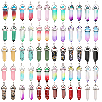 Bullet Pendant Jewelry Making Finding Kit, Including Natural & Synthetic Mixed Gemstone & Glass Double Terminal Pointed Pendants, Mixed Color, 40~42x13~13.5x10mm, Hole: 3.5~4x4~6mm, 60Pcs/box