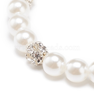 ABS Plastic Pearl & Brass Round Beaded Stretch Bracelet with Clear Rhinestone for Women(BJEW-JB08523-02)-4