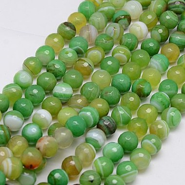8mm LimeGreen Round Striped Agate Beads