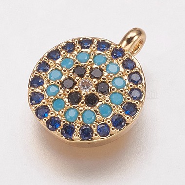 Golden Colorful Flat Round Brass+Cubic Zirconia Charms