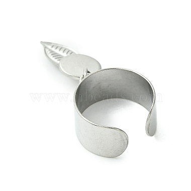 8Pcs 4 Style 304 Stainless Steel Open Cuff Finger Rings with Leaf Charms(RJEW-AB00008)-4