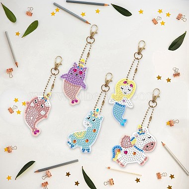 Mermaid Alpaca Unicorn Double-sided Charm Keychain Diamond Art for Kids(PW-WG28678-01)-3