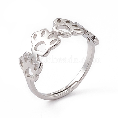 201 Stainless Steel Hollow Out Dog Paw Prints Adjustable Ring for Women(RJEW-K238-10P)-3