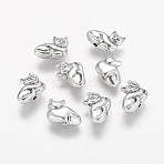 Tibetan Style Alloy Kitten Beads, 3D Cat, Lead Free & Cadmium Free, Antique Silver, 11x14x4.5mm, Hole: 1mm(X-TIBEP-GC183-AS-RS)