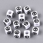 Opaque Acrylic Beads, Craft Beads, Cube & Peace Sign, Black, 6x6x6mm, Hole: 3.5mm, about 3125pcs/500g(AC-N167-01A)