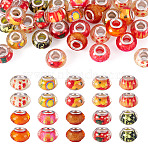 30Pcs Printed Transparent Resin European Beads, Large Hole Beads, Rondelle with Silver Color Plated Brass Cores and Glitter Powder, Orange, 14x8.5mm, Hole: 5mm(RESI-TADJ0001-03J)