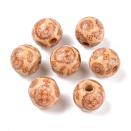 Round Printed Natural Maple Wood Beads, Macrame Beads Large Hole, Wheat, 16x15mm, Hole: 5mm, about 830pcs/1000g(WOOD-R243-16mm-B08)