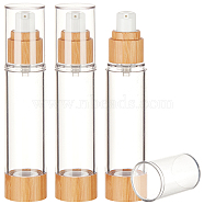 Plastic Vacuum Pump Bottles, with Bamboo, Refillable Travel Eye Cream Lotion Bottle, Column, Sandy Brown, 3.35x15.3cm, Capacity: 50ml(1.69fl. oz)(MRMJ-WH0070-81)