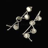 Iron Hair Bobby Pin Findings, with Brass Flat Round Tray, Platinum, Tray: 8mm, 63.5x17mm(MAK-Q001-029P)
