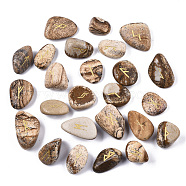 Natural Picture Jasper Beads, Tumbled Stone, Healing Stones for Chakras Balancing, Crystal Therapy, Meditation, Reiki, Divination Stone, No Hole/Undrilled, Nuggets with Runes/Futhark/Futhorc, 14~33x11~22x5~16mm, about 25pcs/set(G-N0326-008)