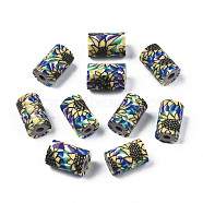 Handmade Polymer Clay Beads, Column with Jewelry Crafts Pattern, Pale Goldenrod, 11x6~7.5mm, Hole: 2~3mm(CLAY-N008-046-09)