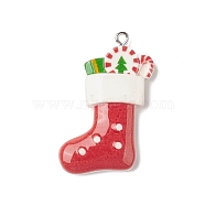 Opaque Resin Pendants, Christmas Charms, with Platinum Tone Iron Loops, Christmas Socking, 40x25x6mm, Hole: 1.8mm(RESI-C021-01P)