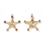 Brass Micro Pave Colorful Cubic Zirconia Pendants, Star Charms, Real 18K Gold Plated, 25x23x3mm, Hole: 1.5mm(KK-E068-VF272)