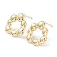 Brass Stud Earrings, Donut, Real 18K Gold Plated, 14x13mm(KK-C031-16G)
