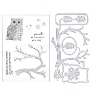 1 Sheet Silicone Clear Stamps, with 1Pc Carbon Steel Cutting Dies Stencils, for DIY Scrapbooking, Photo Album Decorative, Cards Making, Stamp Sheets, Owl Pattern, 83~160x110~154x1~2.5mm(DIY-GF0007-03)