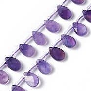 Natural Amethyst Beads Strands, Top Drilled Beads, Faceted, Teardrop, 12x8x4mm, Hole: 0.7mm, about 32pcs/strand, 15.08~15.24 inch(38.3~38.7cm)(G-G805-B17)