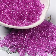 Baking Glass Seed Beads, Peanut, Magenta, 5.5~6x3~3.5x3mm, Hole: 1~1.2mm, about 4000pcs/pound(SEED-K009-07A-09)