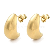 Teardrop 304 Stainless Steel Stud Earrings, Half Hoop Earrings, Real 14K Gold Plated, 19.5x19mm(EJEW-P258-41G)