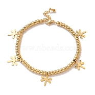 Vacuum Plating 304 Stainless Steel Dragonfly Charm Bracelet with 201 Stainless Steel Round Beads for Women, Golden, 8-3/4 inch(22.2cm)(BJEW-B057-22G)