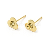 Flower 201 Stainless Steel Stud Earring Findings, Earring Settings with 304 Stainless Steel Pins, Real 18K Gold Plated, 7x7.5mm, Pin: 11x0.7mm, Tray: 2.7mm(STAS-Q315-04G)