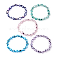 Mixed Gemstones Handmade Evil Eye Lampwork Beaded Stretch Bracelets, Mixed Color, Inner Diameter: 6.1cm(BJEW-JB10208)