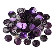 Spray Painted Natural Akoya Shell Charms, Mother of Shell, Flat Round Charms, Dark Violet, 13x1.5mm, Hole: 1mm(SHEL-F007-15A-10)