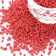 Glass Cylinder Beads, Seed Beads, Baking Paint, Round Hole, Indian Red, 1.5~2x1~2mm, Hole: 0.8mm, about 45000pcs/bag, about 1pound/bag(SEED-S047-A-008)