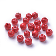 Dyed Natural Wood Beads, Round, Lead Free, Red, 10x9mm, Hole: 3mm, about 3000pcs/1000g(WOOD-Q006-10mm-01-LF)