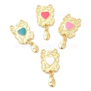 Brass Enamel Pendants, Real 18K Gold Plated, Cadmium Free & Lead Free, Long-Lasting Plated, Rectangle with Heart Charms, Mixed Color, 32x15x2mm, Hole: 1.5mm and 1.6mm(KK-Q775-19G)